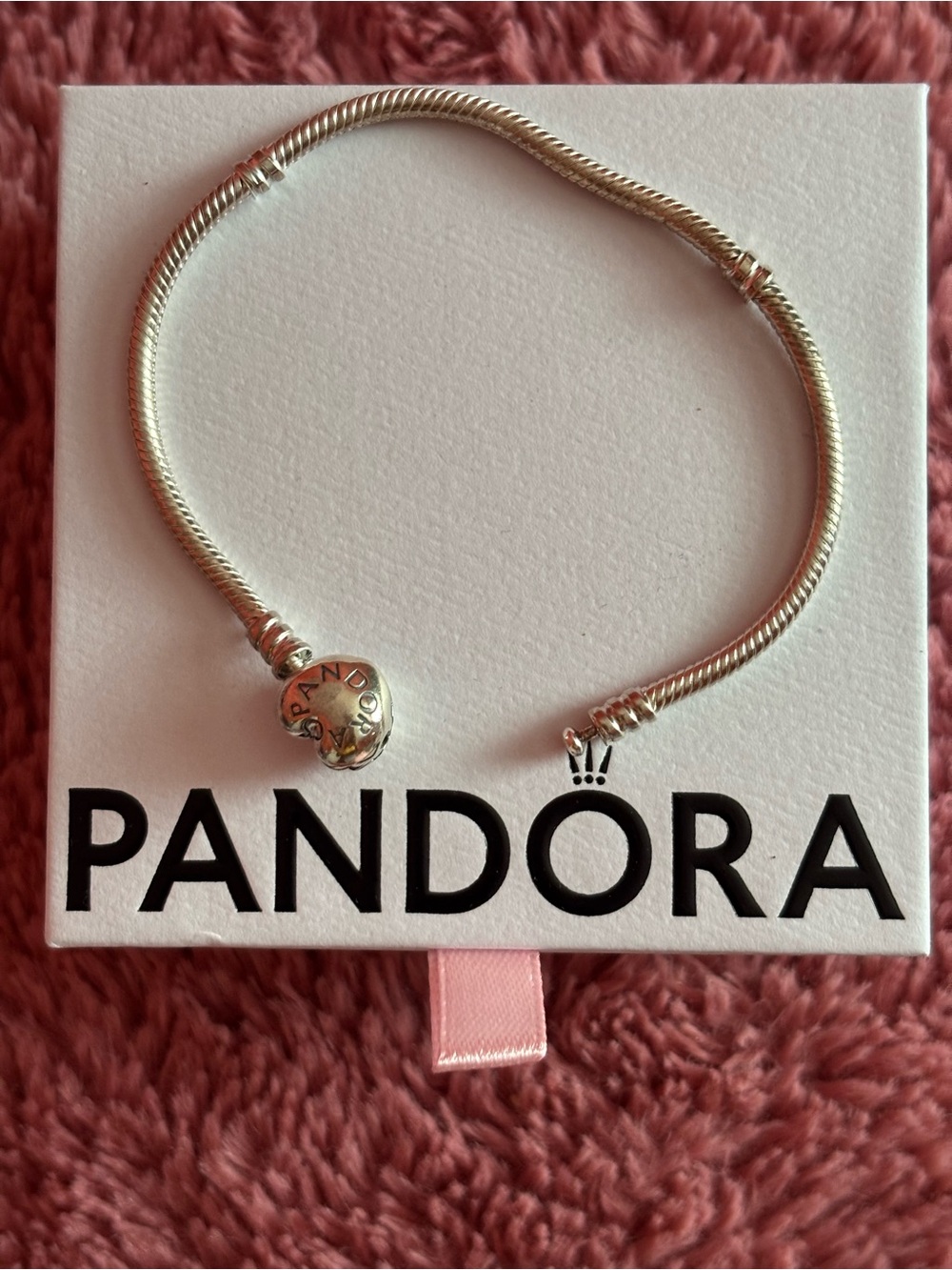 Pandora Moments Heart & Snake Chain Bracelet with Heart Clasp - Silver